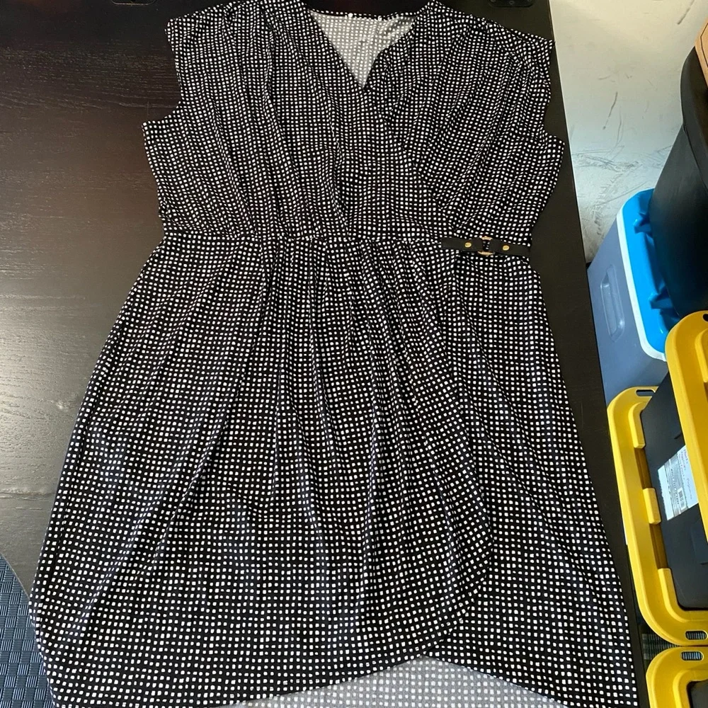 Michael Kors Black and White Polka Dot Belted Dress - Picture 1 of 6